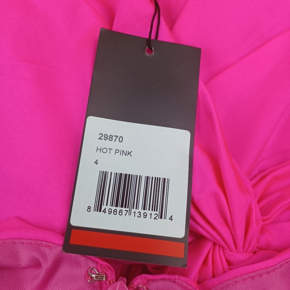 La Femme Strappy Back Jersey Gown SZ 4 Women Hot Pink Deep V Neck Wedding Guest - Picture 12 of 14